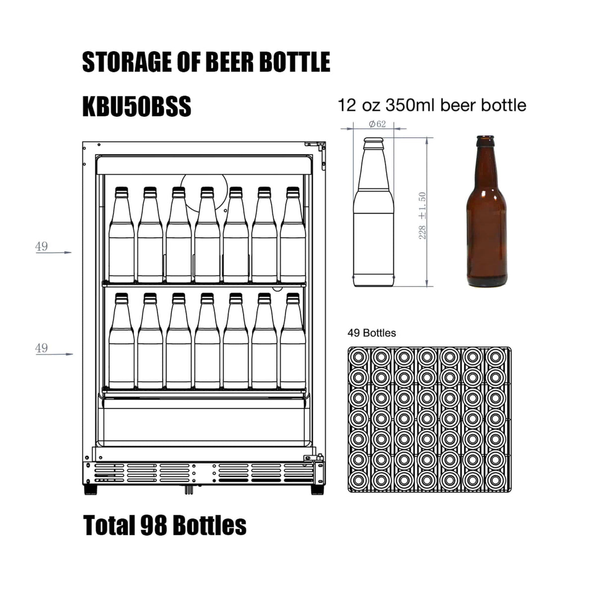 Kingsbottle 24&quot; Under Counter Beer Cooler Built In Fridge