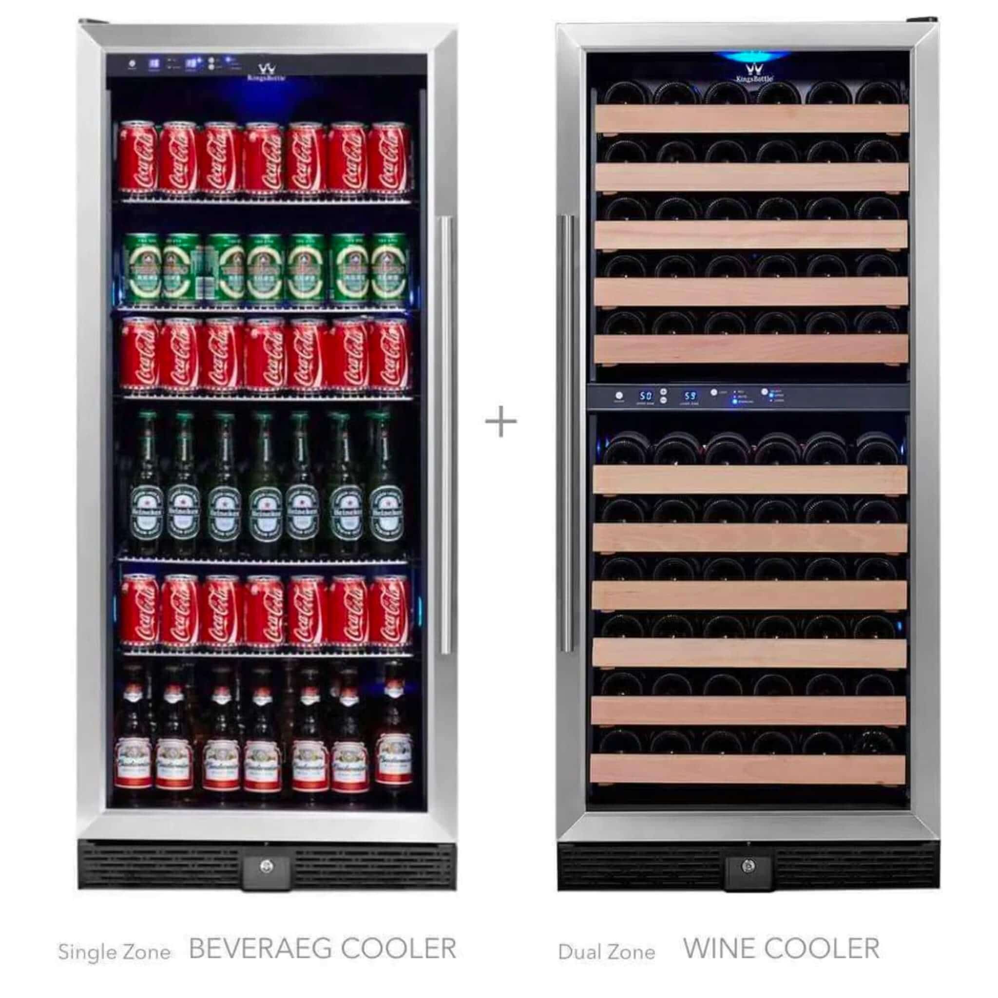 Kingsbottle 56" Upright Wine And Beverage Fridge Center Cabinet Freest ...