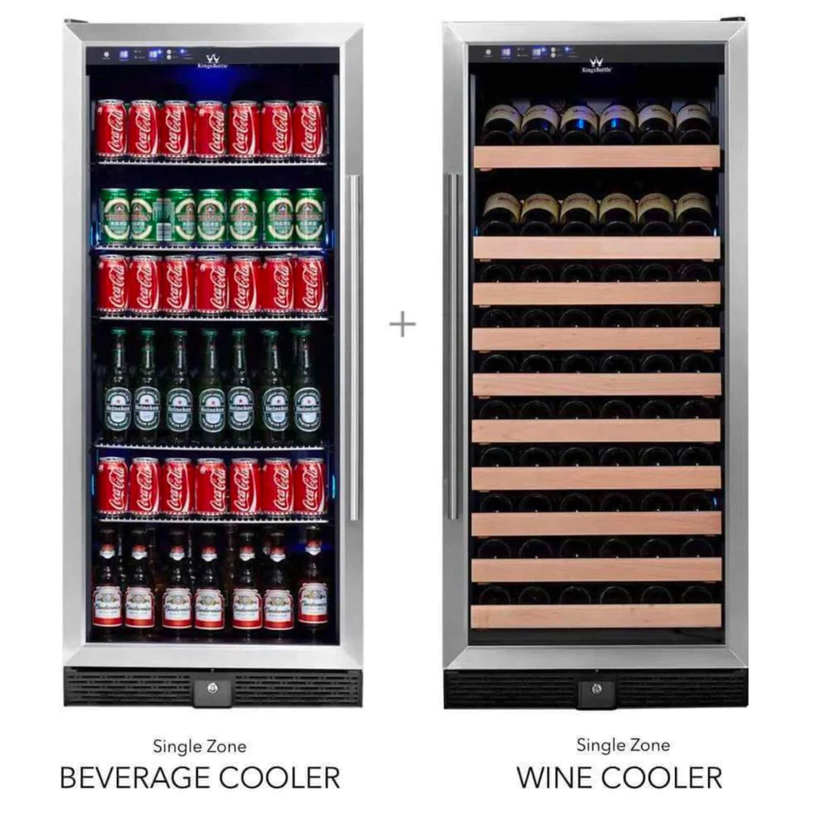 Kingsbottle 56&quot; Upright Wine And Beverage Refrigerator Combo With Glass Door