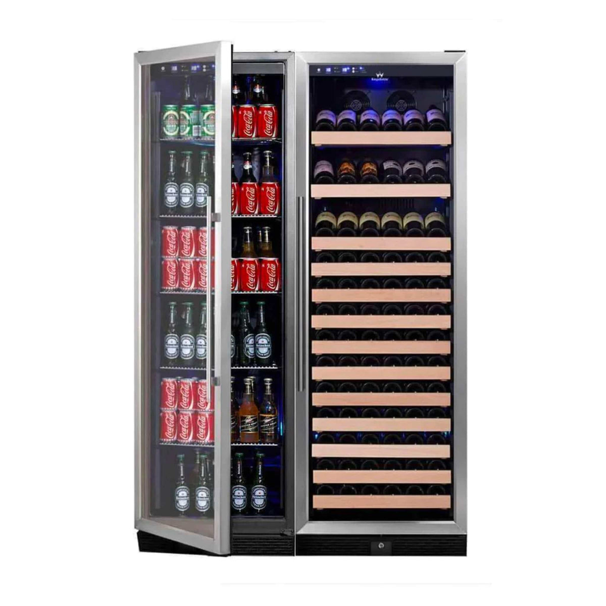 Kingsbottle 72&quot; Large Wine And Beverage Cooler Drinks Combo With Clear Door With Stainless Steel Trim