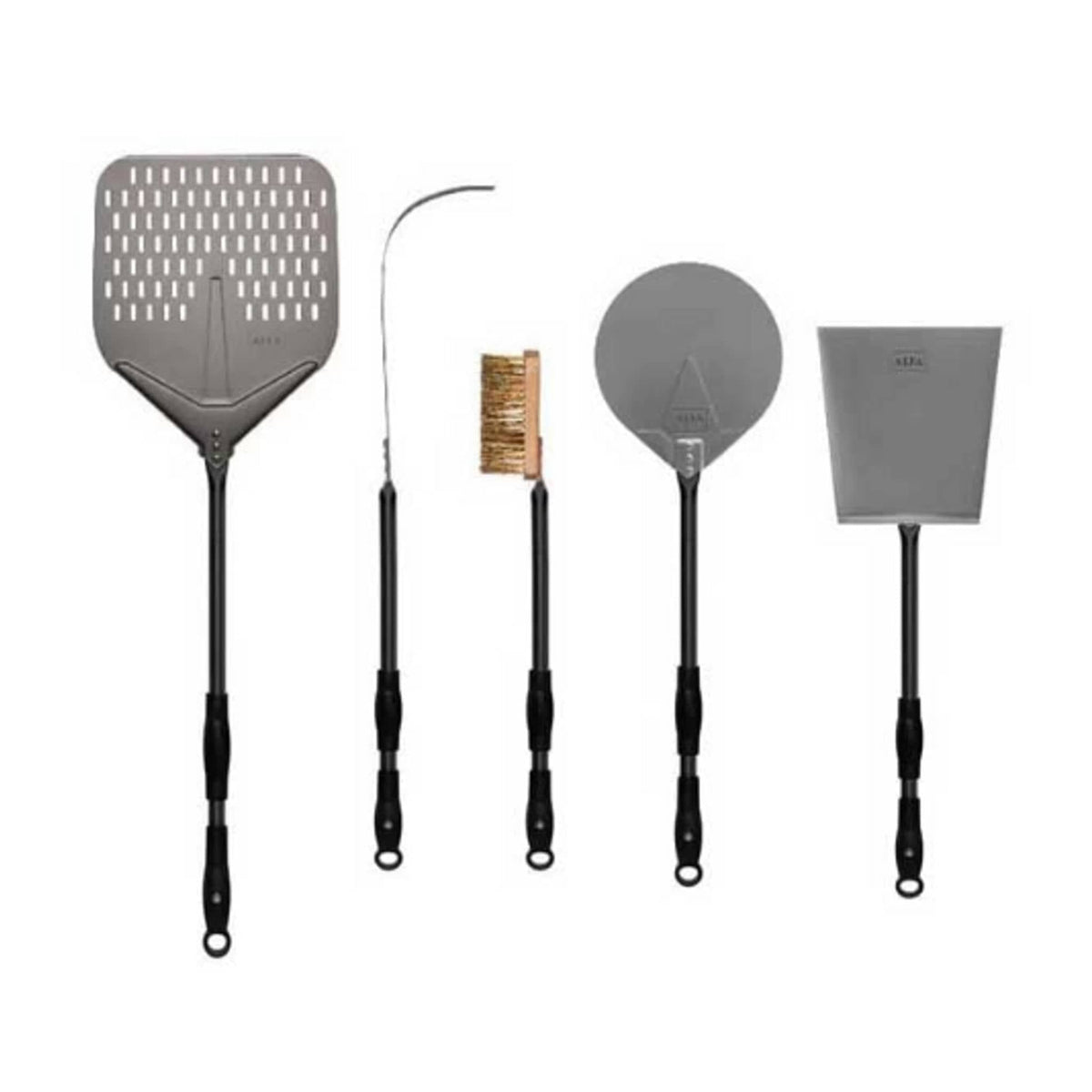 Alfa 36&quot; Black Medium Peel, Turner, &amp; Brush Pizza Set - Culinary Hardware