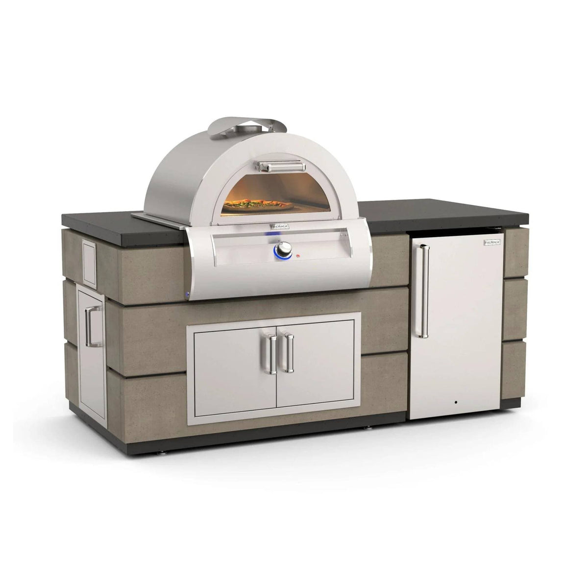 Fire Magic Contemporary Pre-Fab Pizza Oven Island with Refrigerator Cut-out