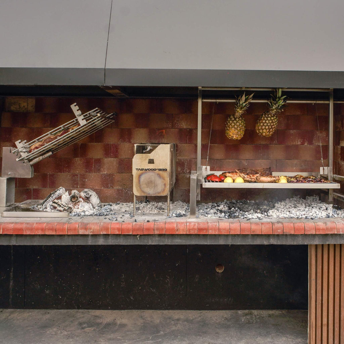 Tagwood BBQ Insert Style Argentine Santa Maria Wood Fire &amp; Charcoal Gaucho Grill without firebricks