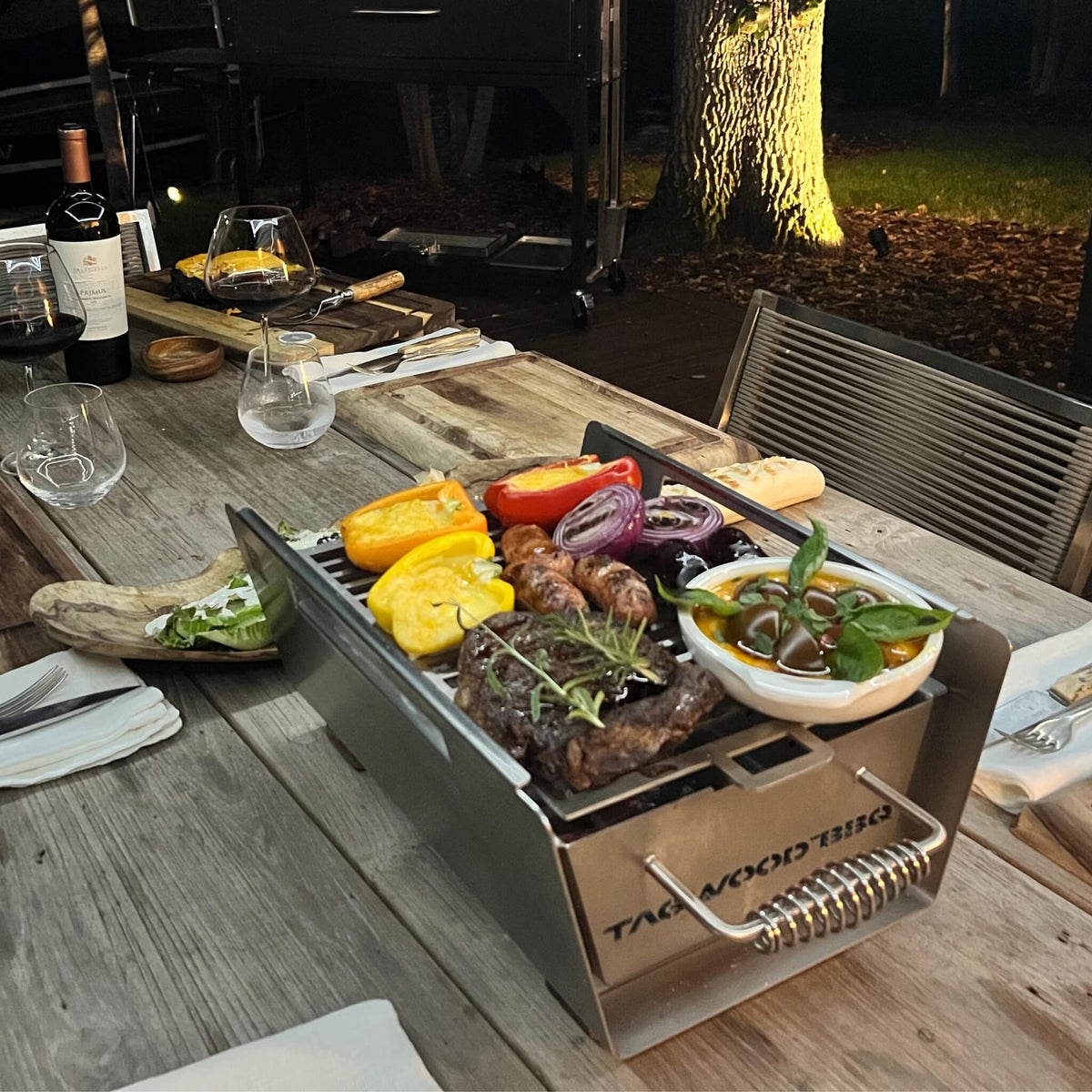 Tagwood BBQ Table Top Warming Brazier | Stainless steel and Acacia wood